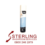 Furniture Polish Sterling Washroom Services logo with phone number and aerosol can of furniture polish